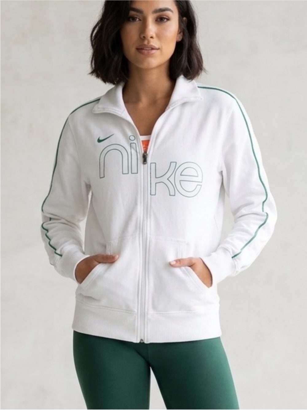 Y2K Vintage Nike Athletic Dept Spellout Track Jacket White
Green XL